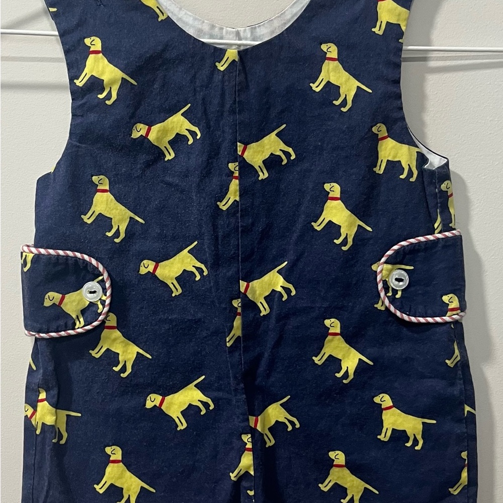 Navy Blue Romper with Yellow Dog Print